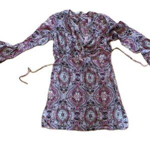 Athleta Paisley Bell Sleeve Dress/Swim Coverup, Tie Front, Size S